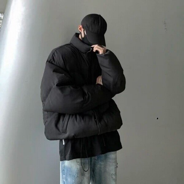 슬림 핏 따뜻한 캐주얼 모피 칼라 다운 재킷 남성용 재킷 블랙