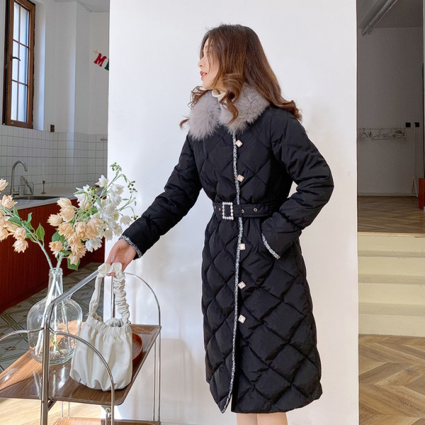 블랙 롱 다운 겨울 코트 AIU172634