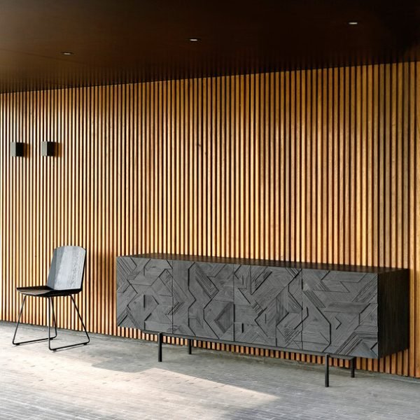 그래픽 사이드보드 4도어 거실장 블랙