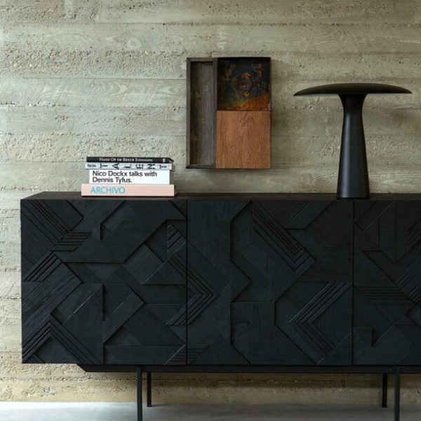 그래픽 사이드보드 3도어 거실장 블랙