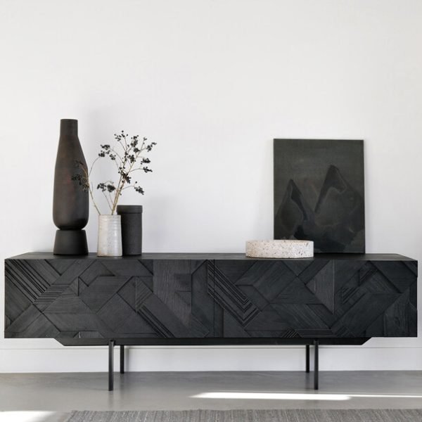 그래픽 TV 컵보드 거실장 블랙