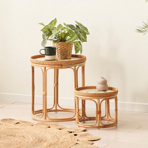 호이안 라탄자개 사이드테이블 라지